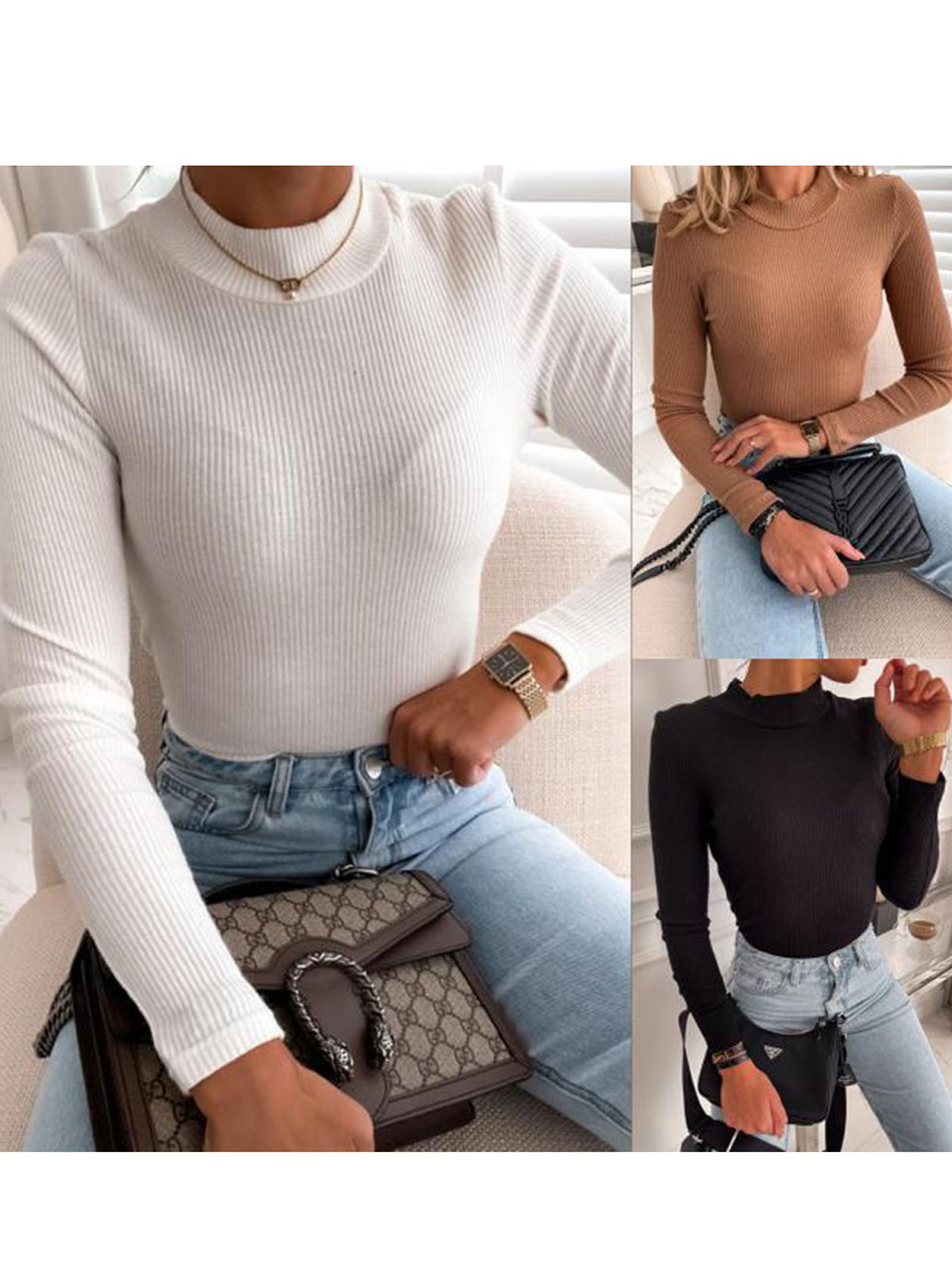 Women's Solid Color Knit Long Sleeve Shirt