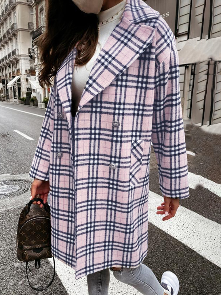 Ladies' Fashionable Double-Breasted Woolen Coat