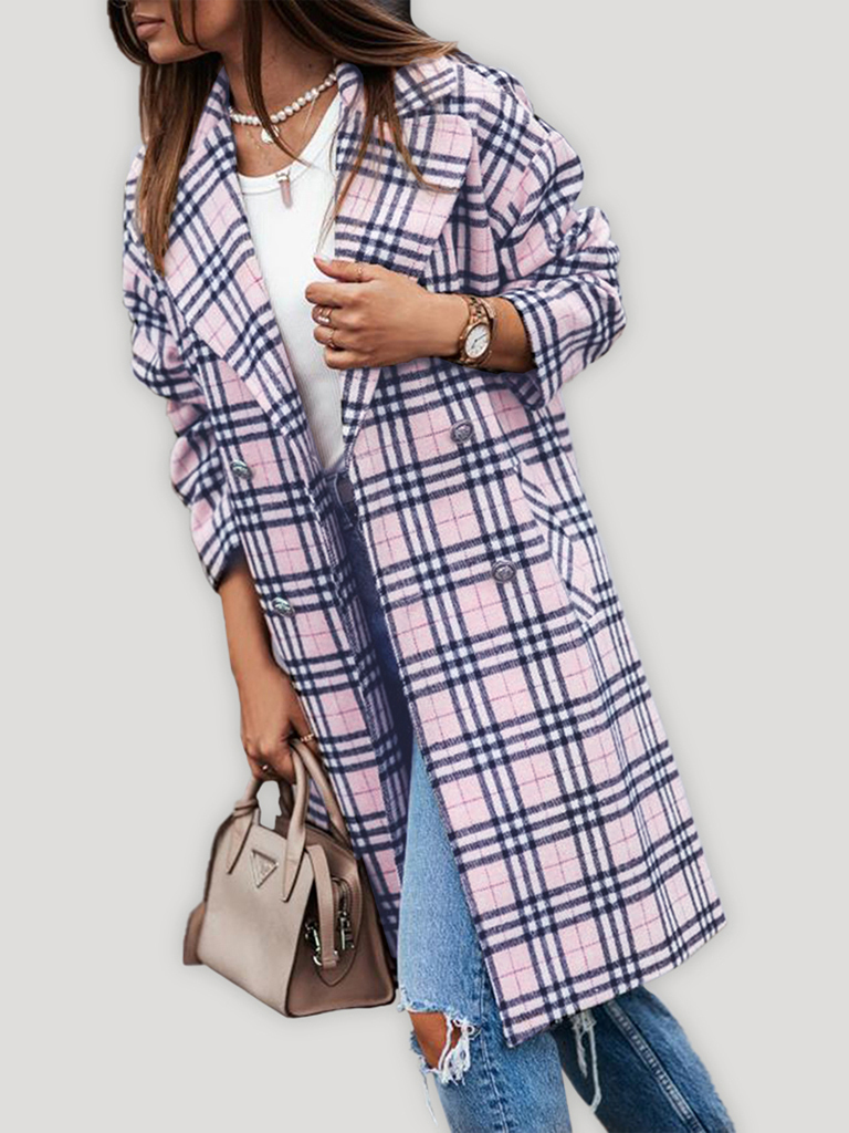 Ladies' Fashionable Double-Breasted Woolen Coat