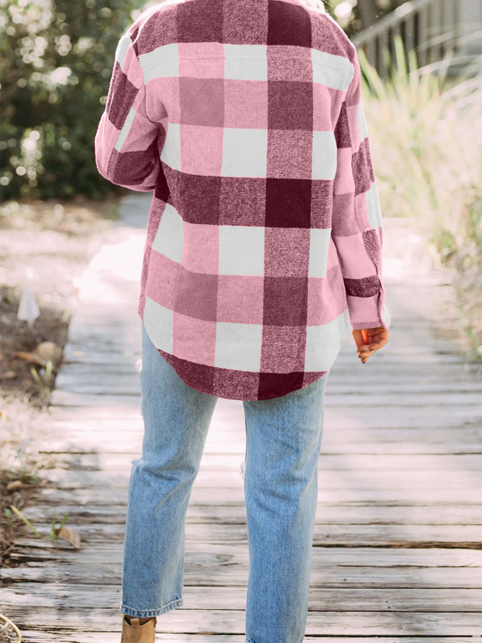 Women's Plaid Shirt Single-Breasted Woolen Coat
