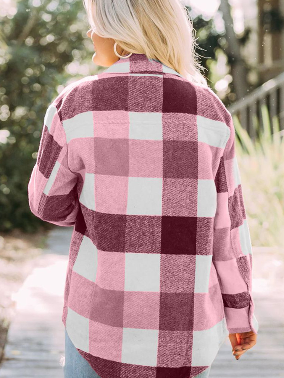 Women's Plaid Shirt Single-Breasted Woolen Coat