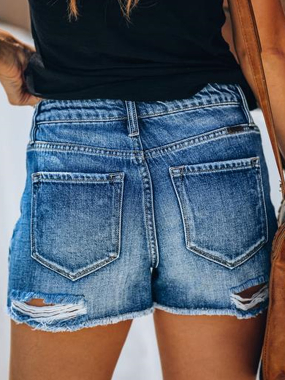 Women's Casual Washed And Torn Denim Shorts