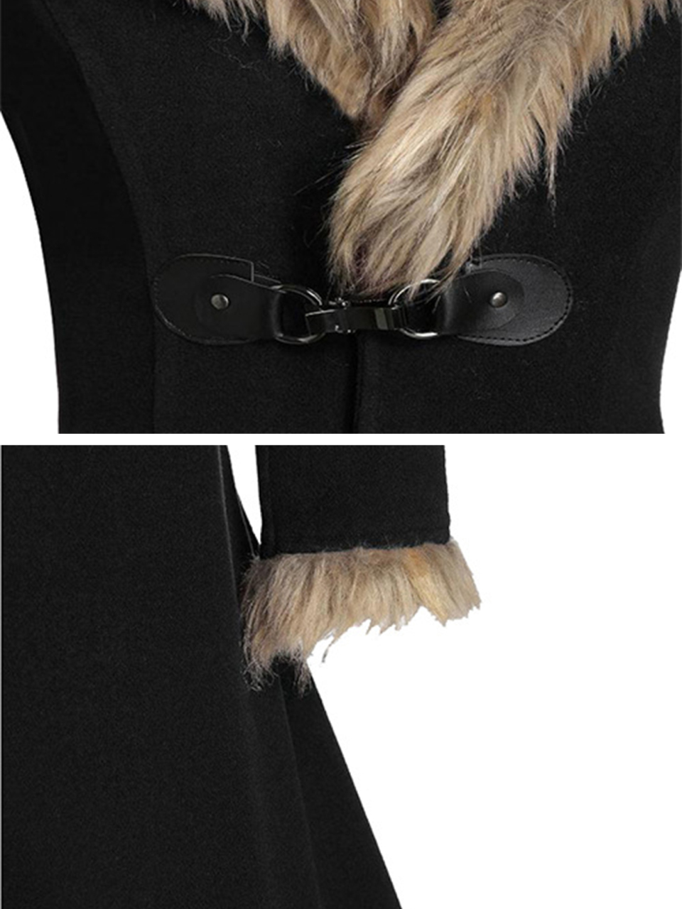 Solid-Colored Fur, Long-Sleeved Alloy Buckles, Duffel Coat