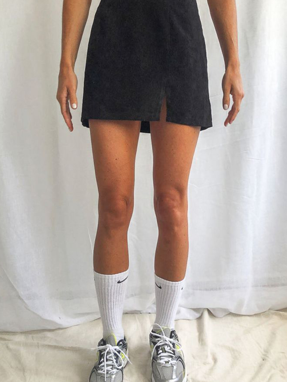 High Waist Corduroy Skirt Solid Split A-Line Skirt