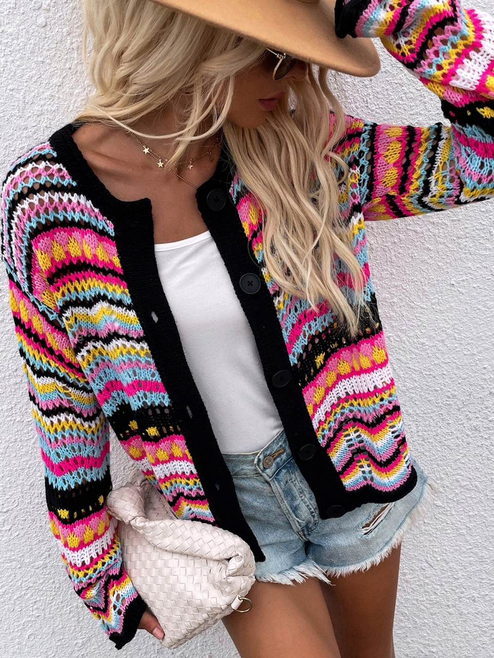 New Striped Loose Rainbow Knitted Cardigan