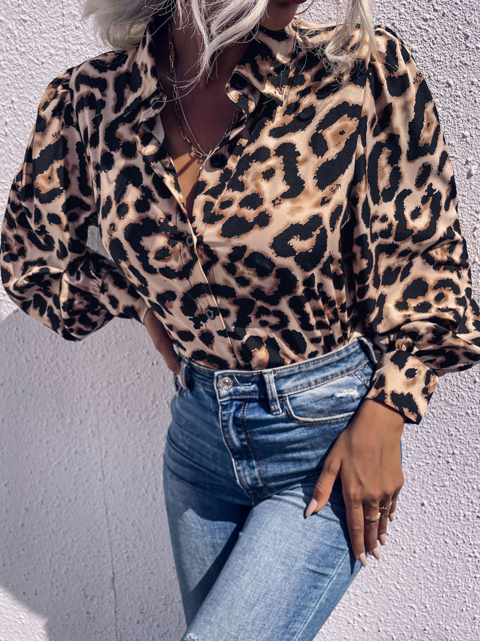 Women's Long Sleeve Leopard Print Lapel Shirt