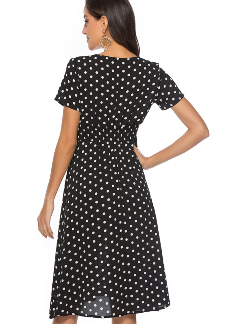 Polka Dot Print V-Neck Short Sleeve Dress