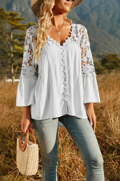 Women’s Lace Crochet Deep V-Neck Blouse