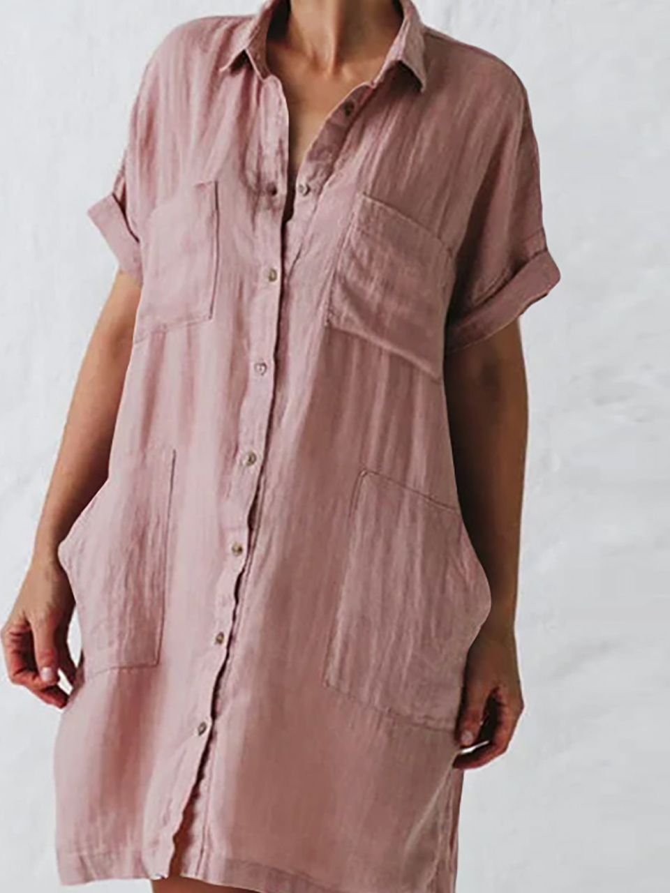 Lapel Button Pocket Short Sleeve Shirt Dress
