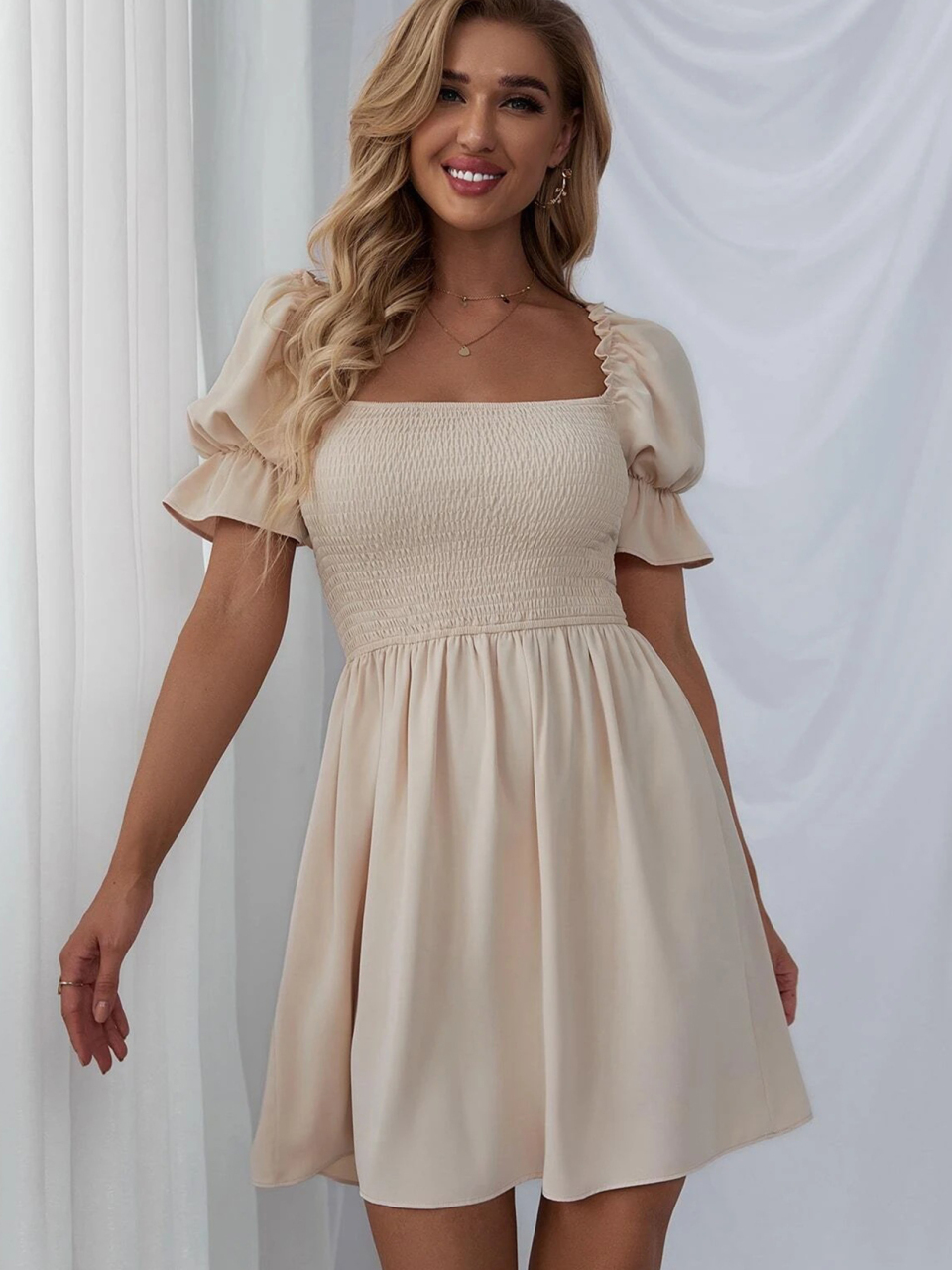 Women's Puff Sleeve Short Sleeve Solid Color Dress