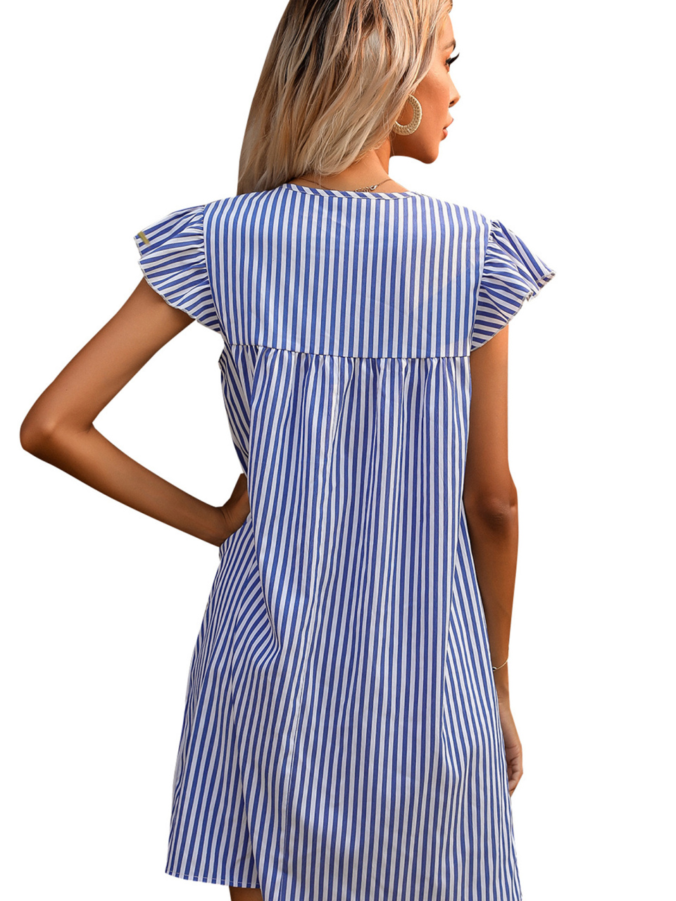 Ladies Fashion Striped Summer V-Neck Dress