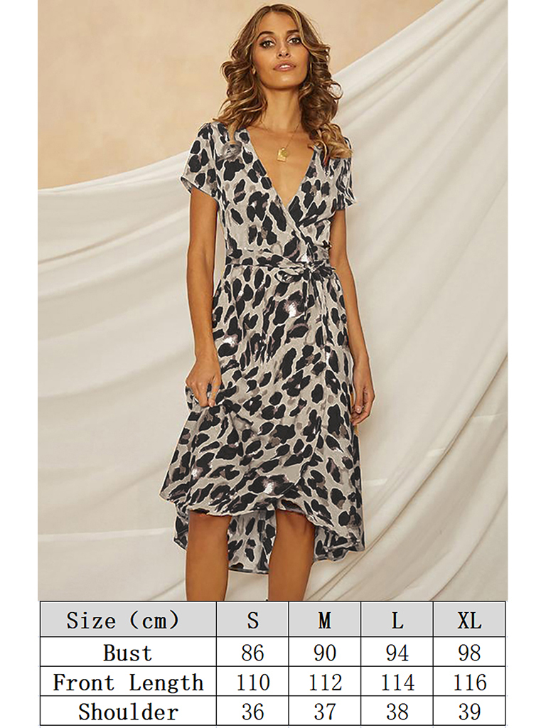 Women's Leopard Print Deep V Lace-Up Dress
