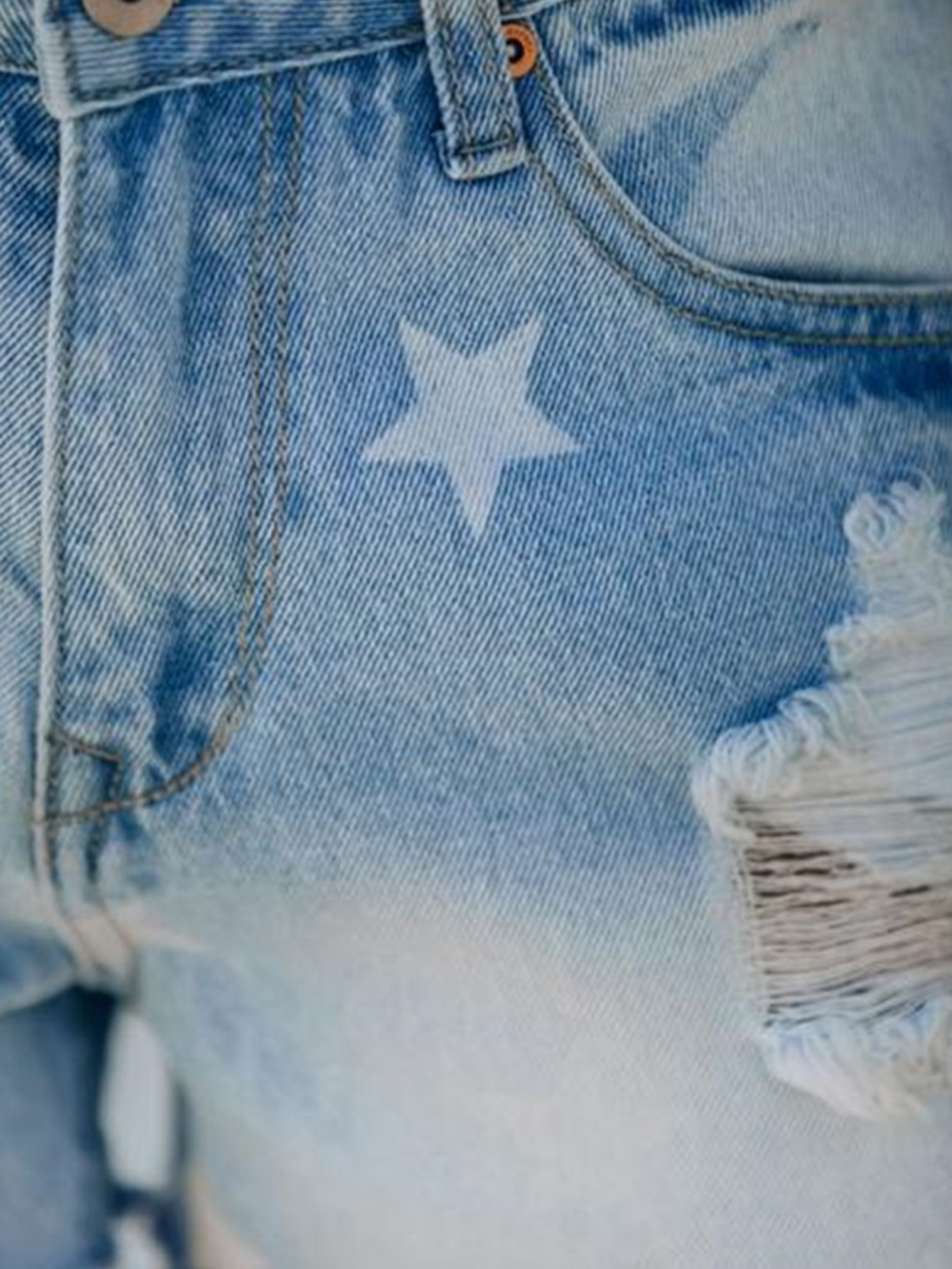 Women's Denim Shorts Pentagram Print Ripped Frayed Shorts