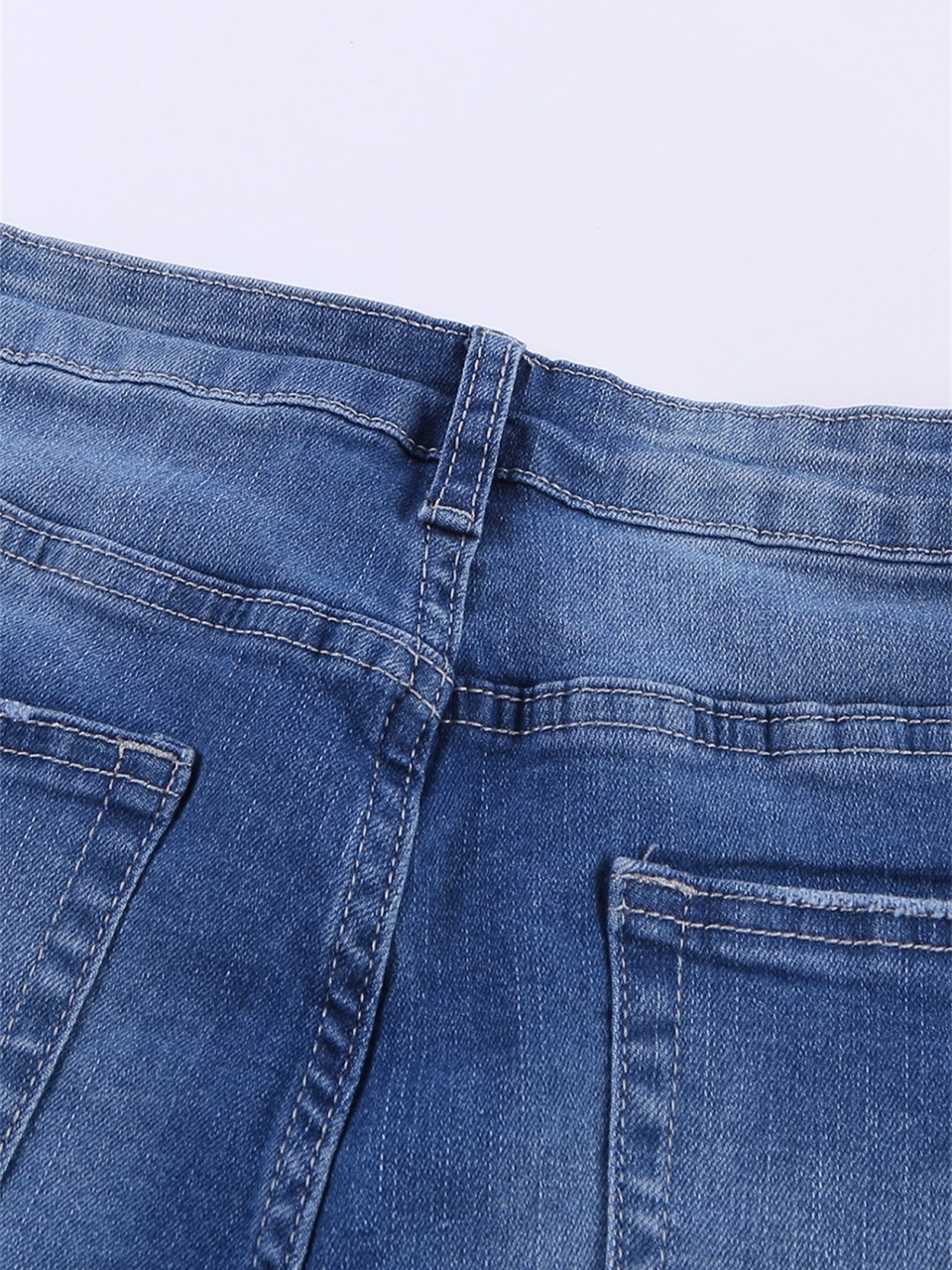 Women's Blue Frayed Hem Mid Rise Denim Shorts