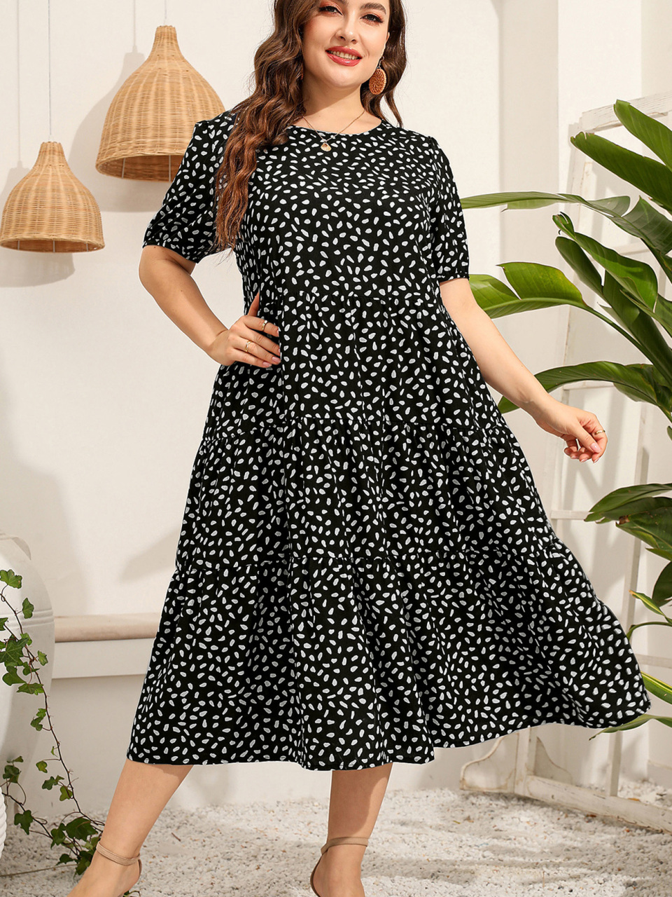 Women's Plus Size Short Sleeve Printed Dress