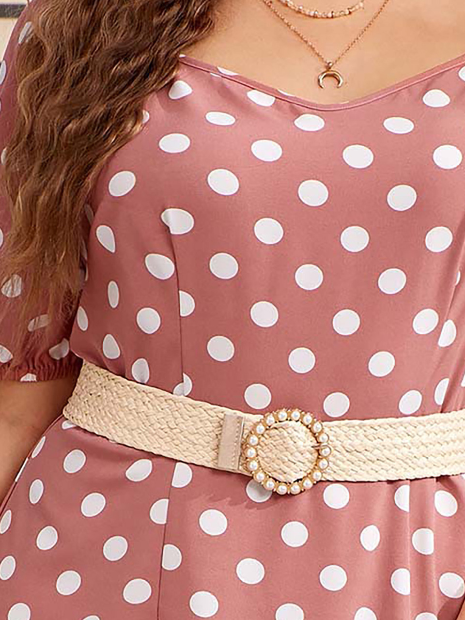 Women's Plus Size Round Neck Short Sleeve Polka Dot Dress