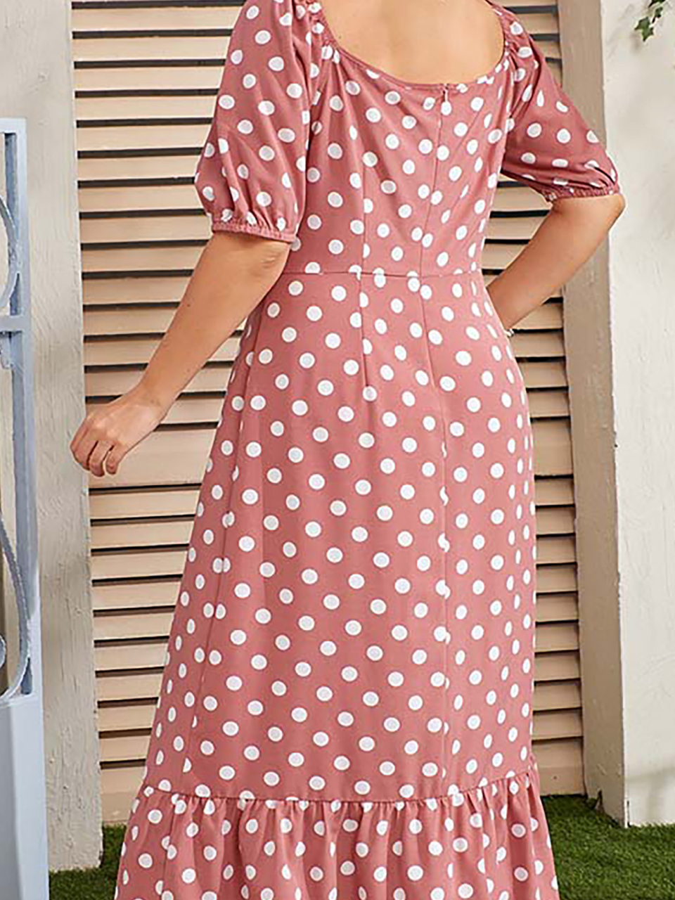 Women's Plus Size Round Neck Short Sleeve Polka Dot Dress
