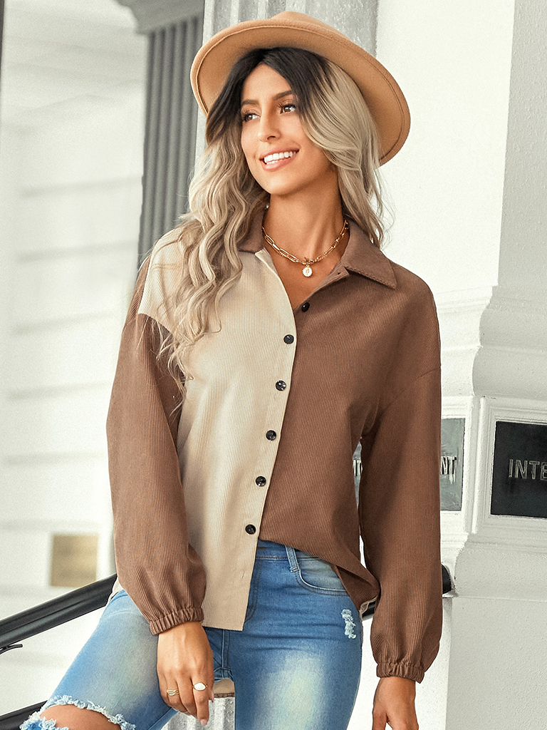 Women's color matching loose shirt coat