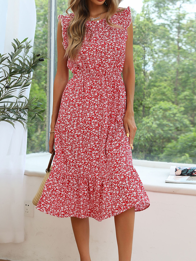 European and American floral dress sleeveless print slim dress