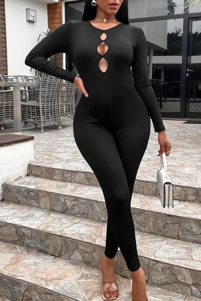 Women's solid color slim fit hip lifting Jumpsuit