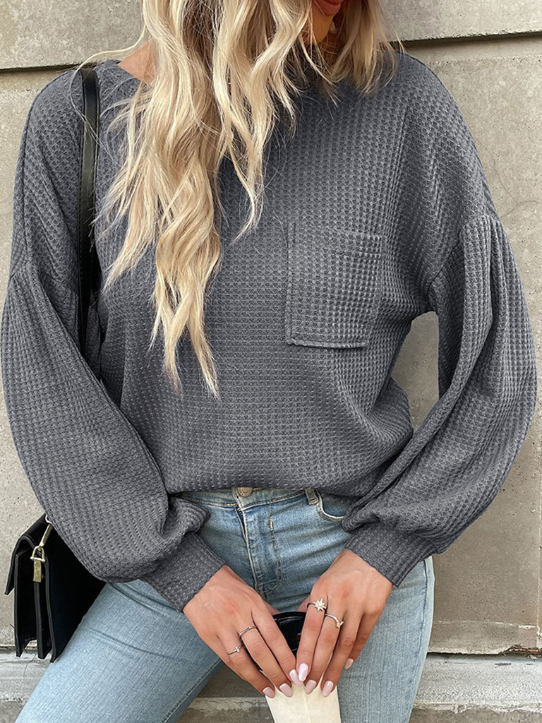 Top Long Sleeve Grey Open Back Cutout Knit Sweater