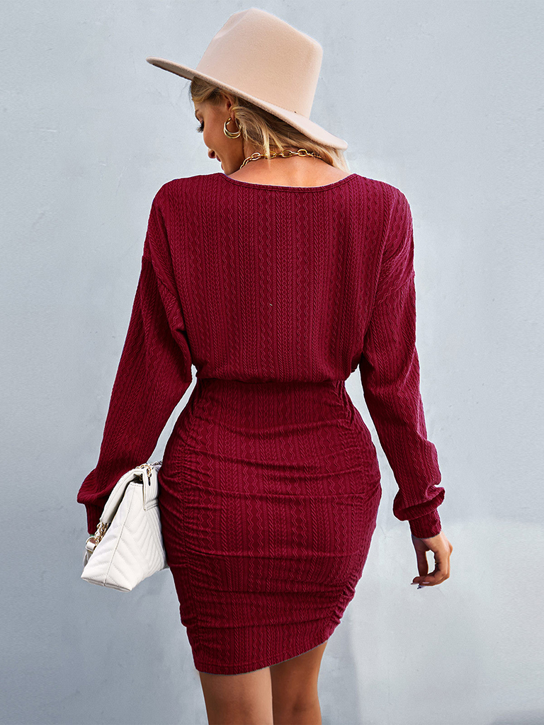 Women's Solid Color Round Neck Drop Shoulder Sleeve Dress