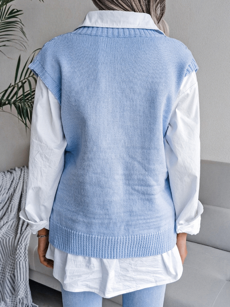 Women's V-neck hollow diamond casual knitting vest sweater