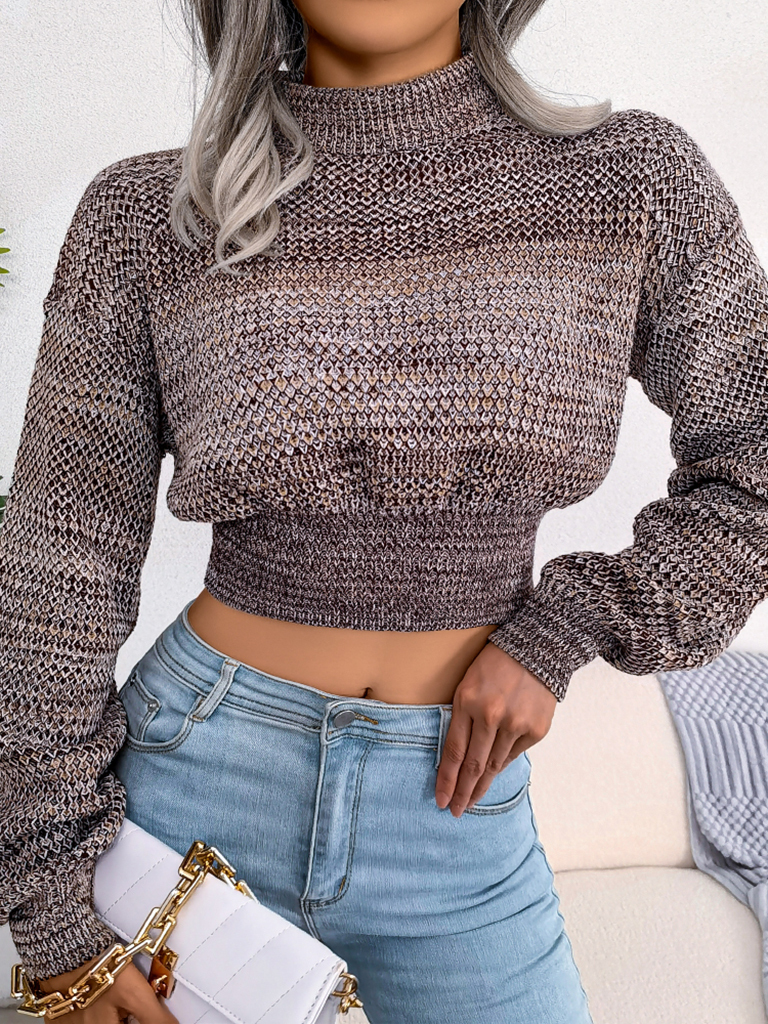 Women's fashion color long sleeve open navel knitted sweater