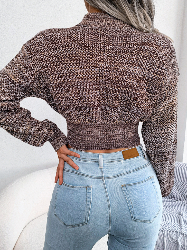 Women's fashion color long sleeve open navel knitted sweater