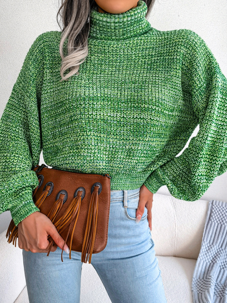 Women's Lantern Drop Sleeve Turtleneck Knit Sweater