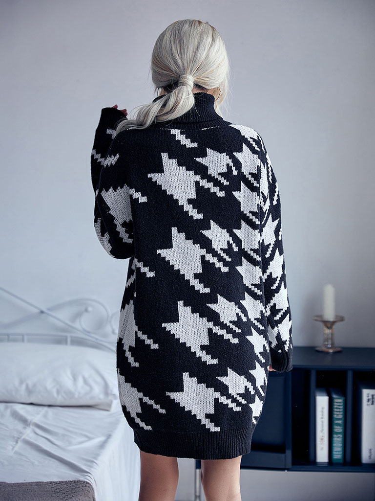 Women's high neck loose long sleeve sweater dress (without belt)