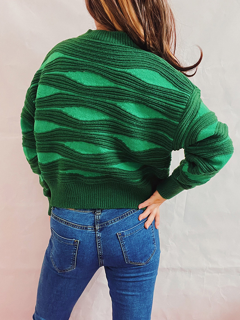 Striped Contrast Single Breasted Crewneck Cropped Cardigan