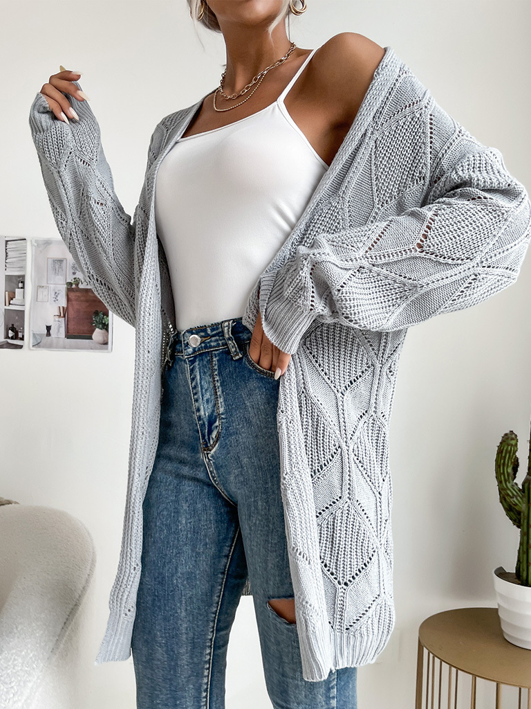 Women's hollow diamond plaid sweater cardigan