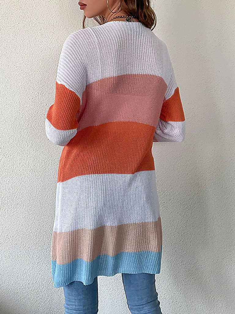 Women's casual striped cardigan with cardigan