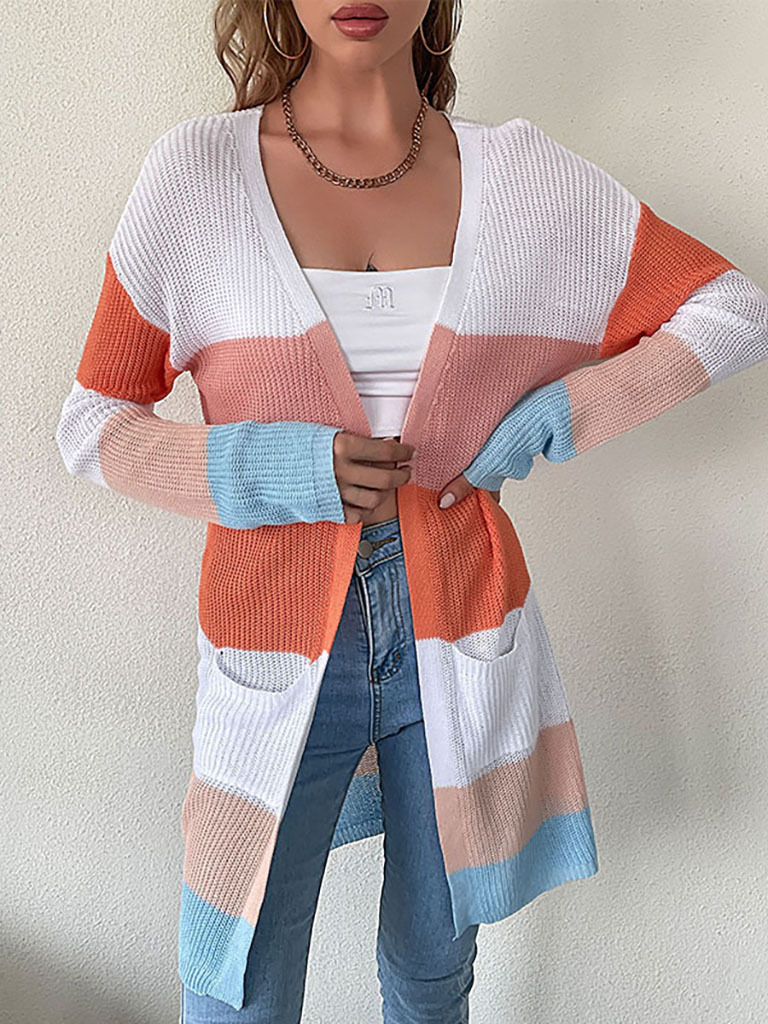 Women's casual striped cardigan with cardigan