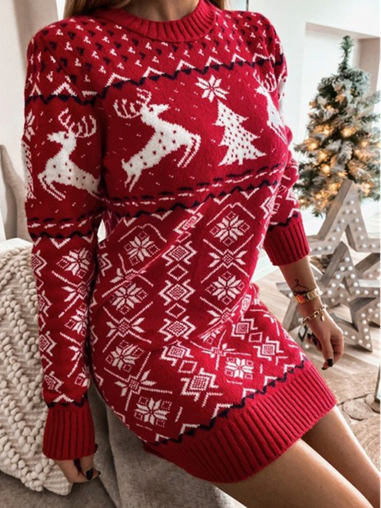 Christmas Hot Sale Christmas Print Long Sleeve Casual Dress