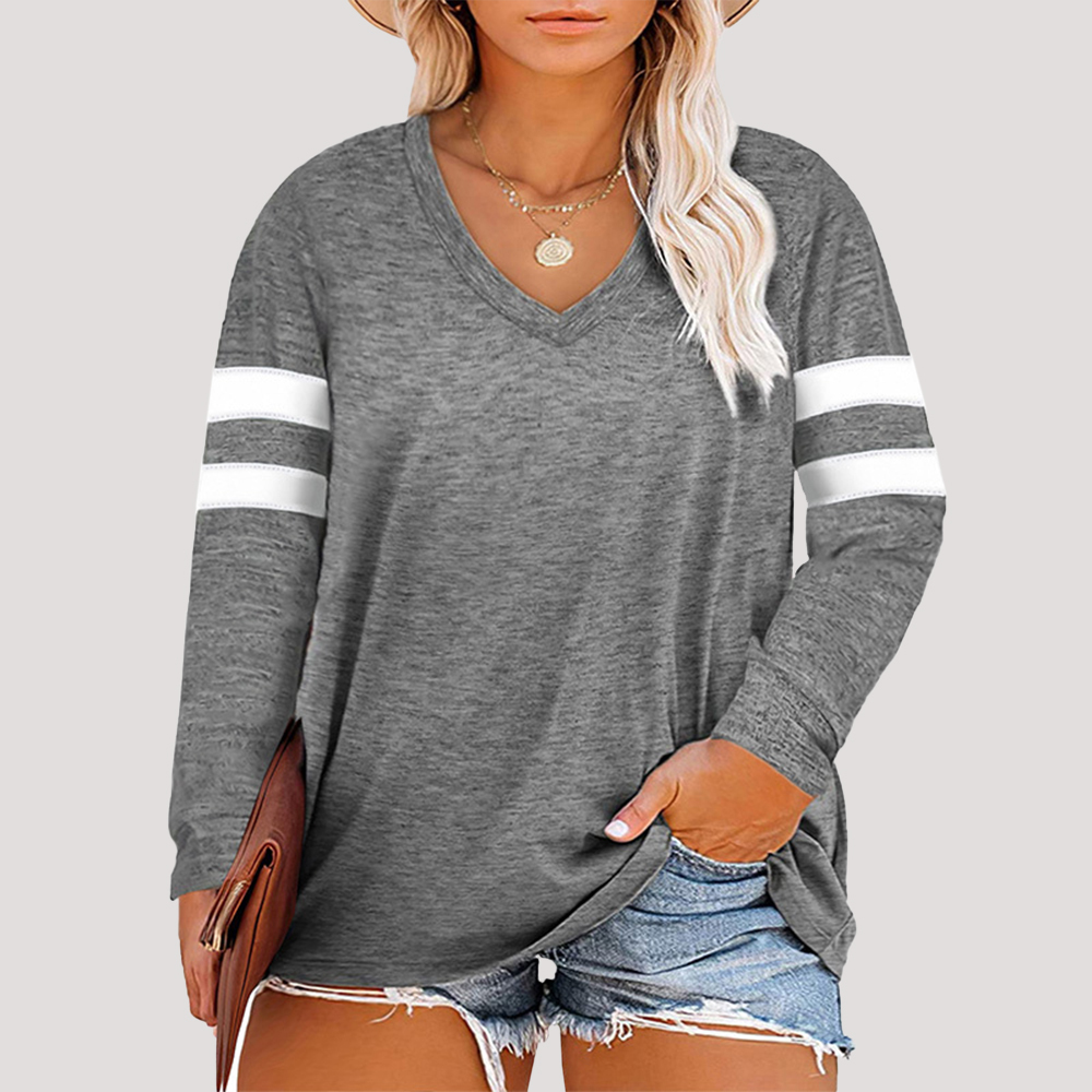 plus size loose long -sleeved V -neck sleeve top
