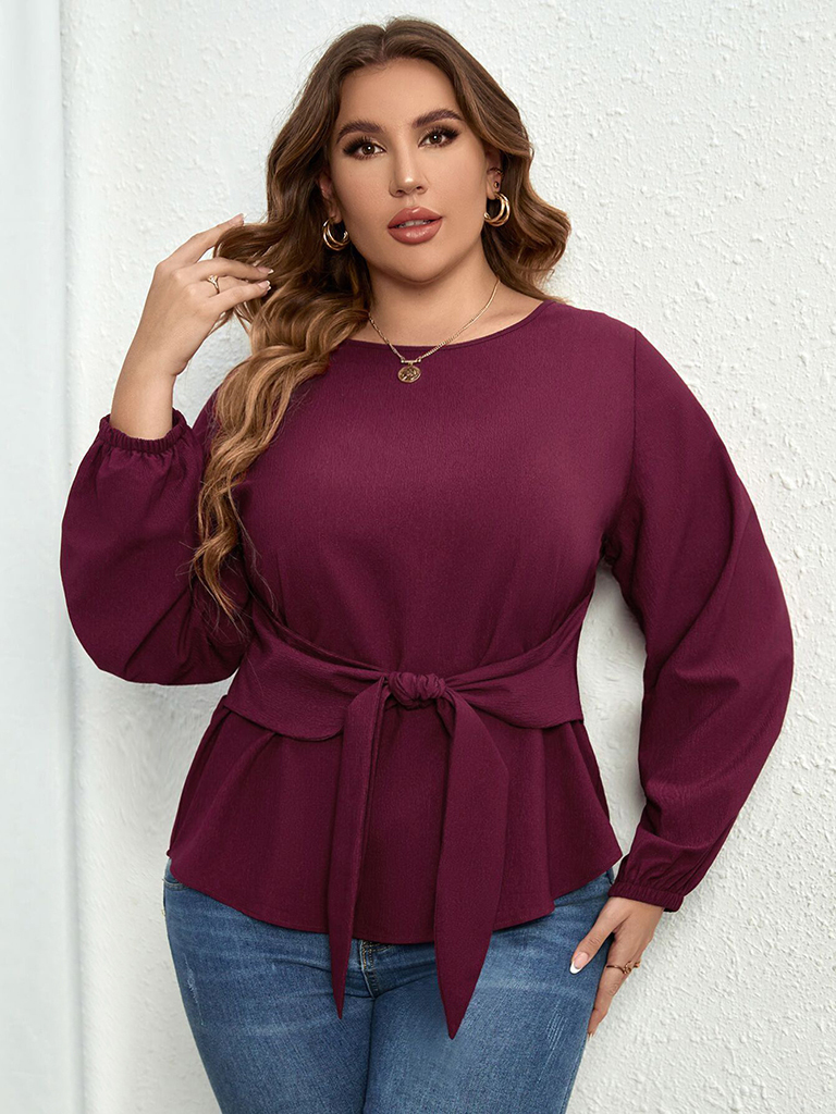 plus size new purple shirt V-neck long-sleeved tie top