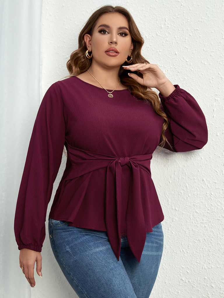plus size new purple shirt V-neck long-sleeved tie top