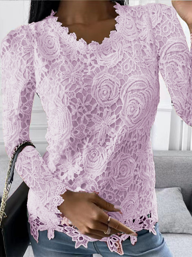 New casual lace simple and elegant long-sleeved top