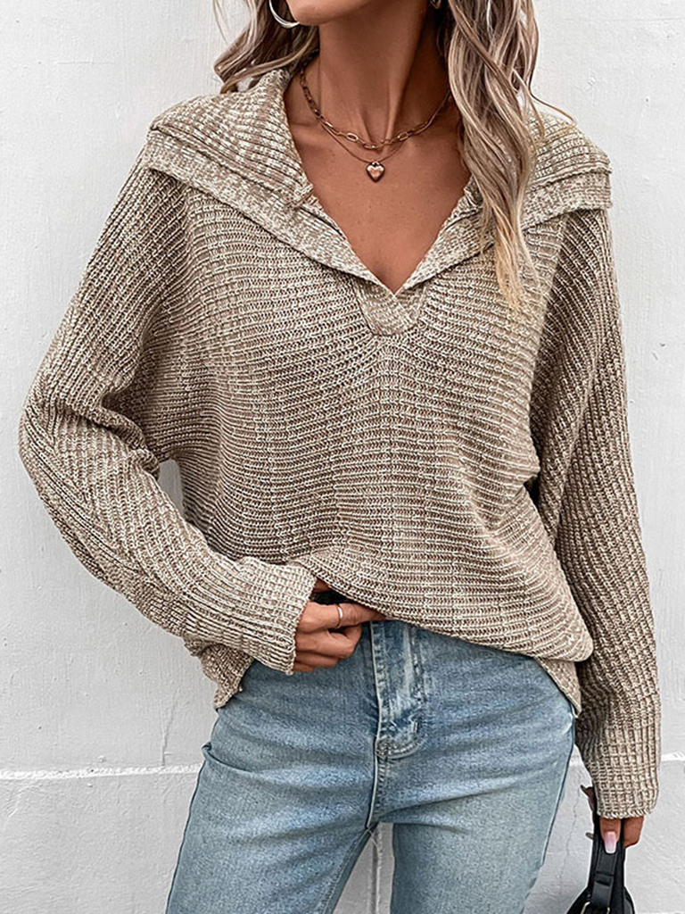 Women's New Solid Color Long Sleeve Lapel Sweater