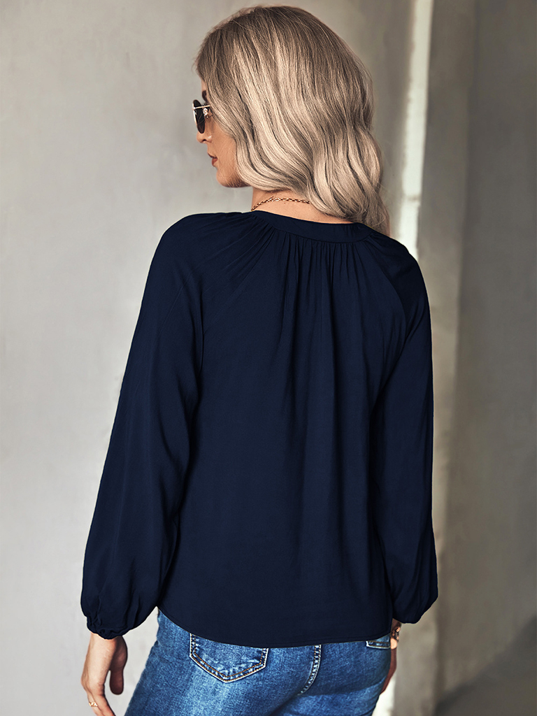 Women's  woven elegant V-neck long-sleeved shirt