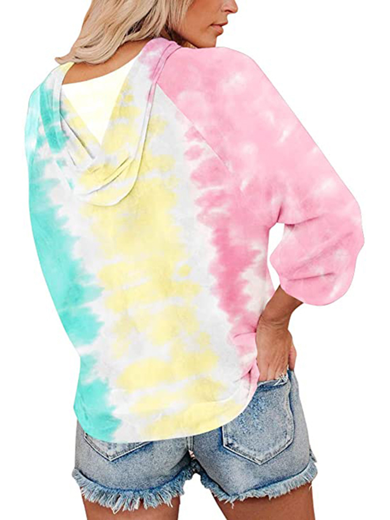 New Ladies Sweatshirt Tie Dye Gradient Color Hooded Loose Top