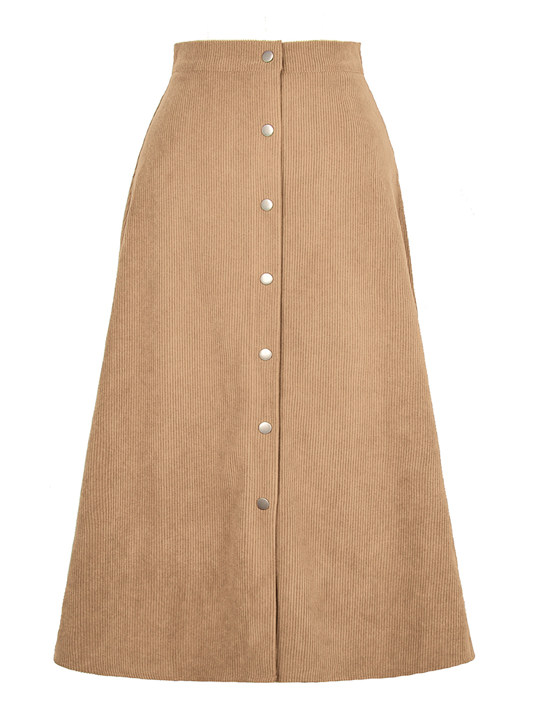 Corduroy Skirt Single Breasted High Waisted Skirt