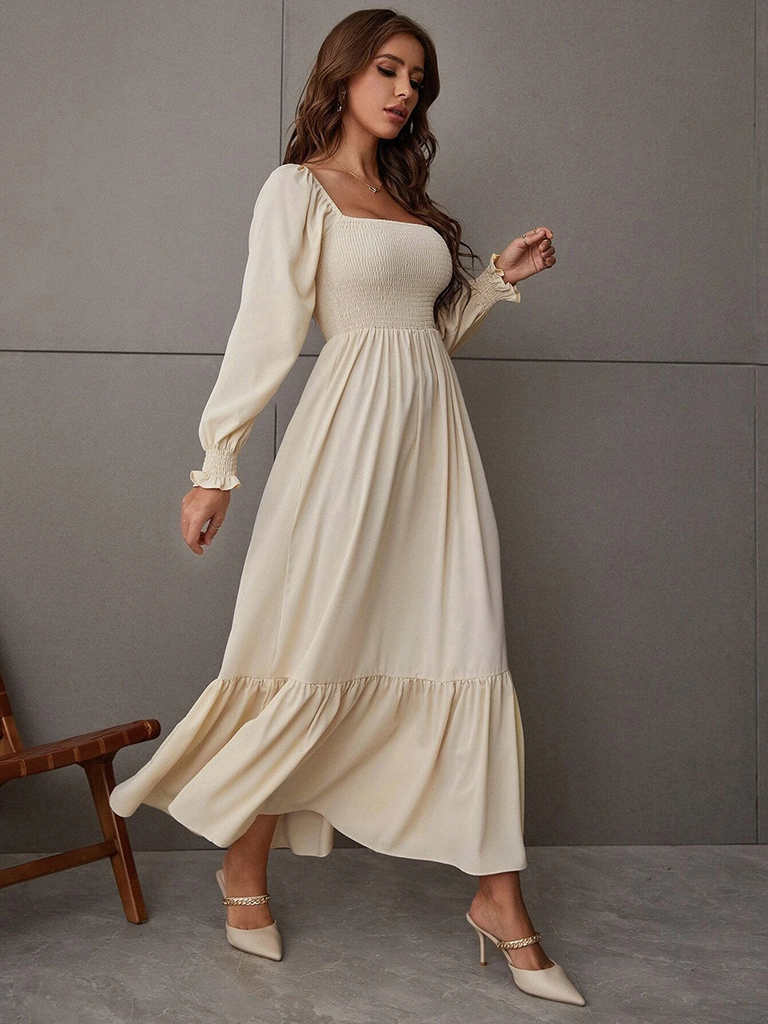 Fashion Hollow Outer Neck Long Sleeve Pullover Dress