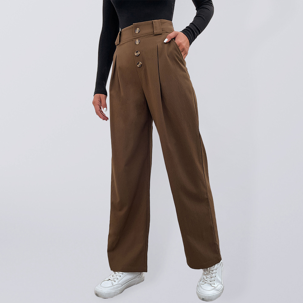 Women's casual all-match commuter wide-leg button-up trousers