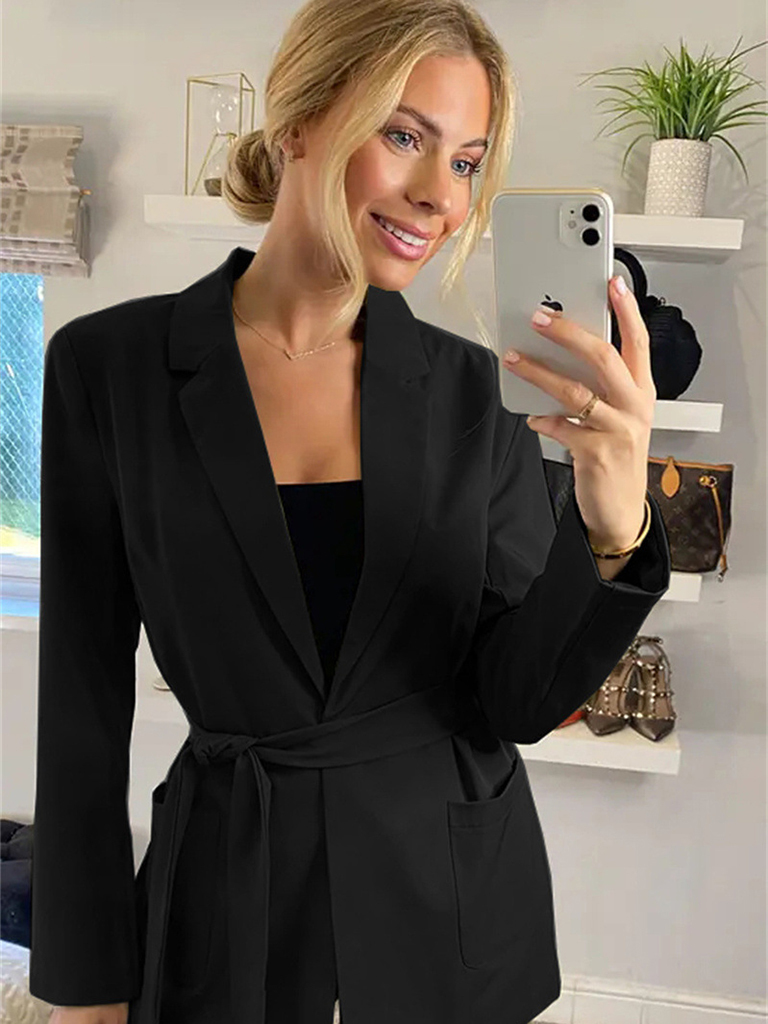 New Women's Solid Color Double Pocket Blazer