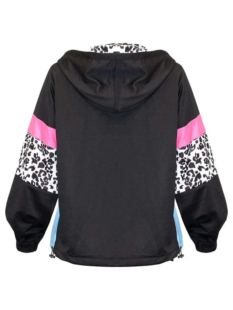 Women's Casual Colorblock Stitching Leopard Print Hooded Jacket