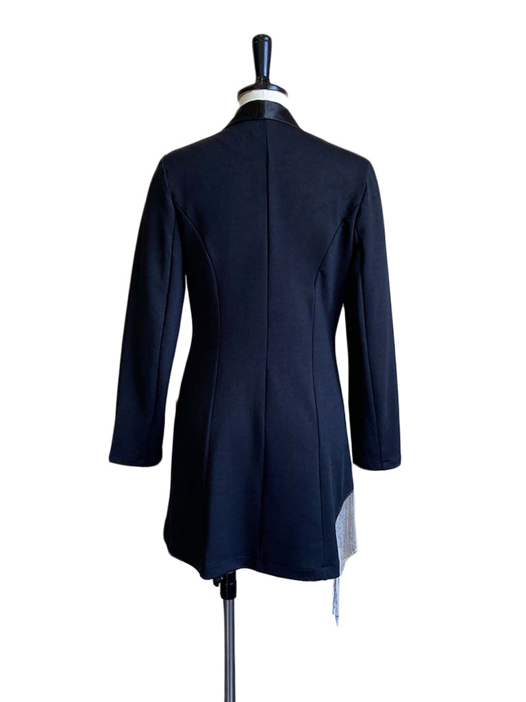 Women's solid color V-neck tassel stitching suit dress