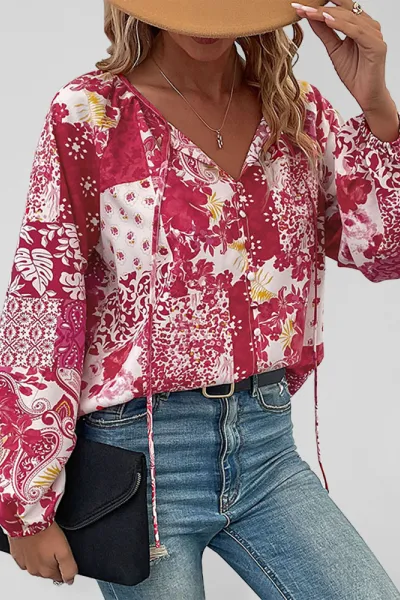 Women's Woven Paisley Balloon Sleeve Shirt
